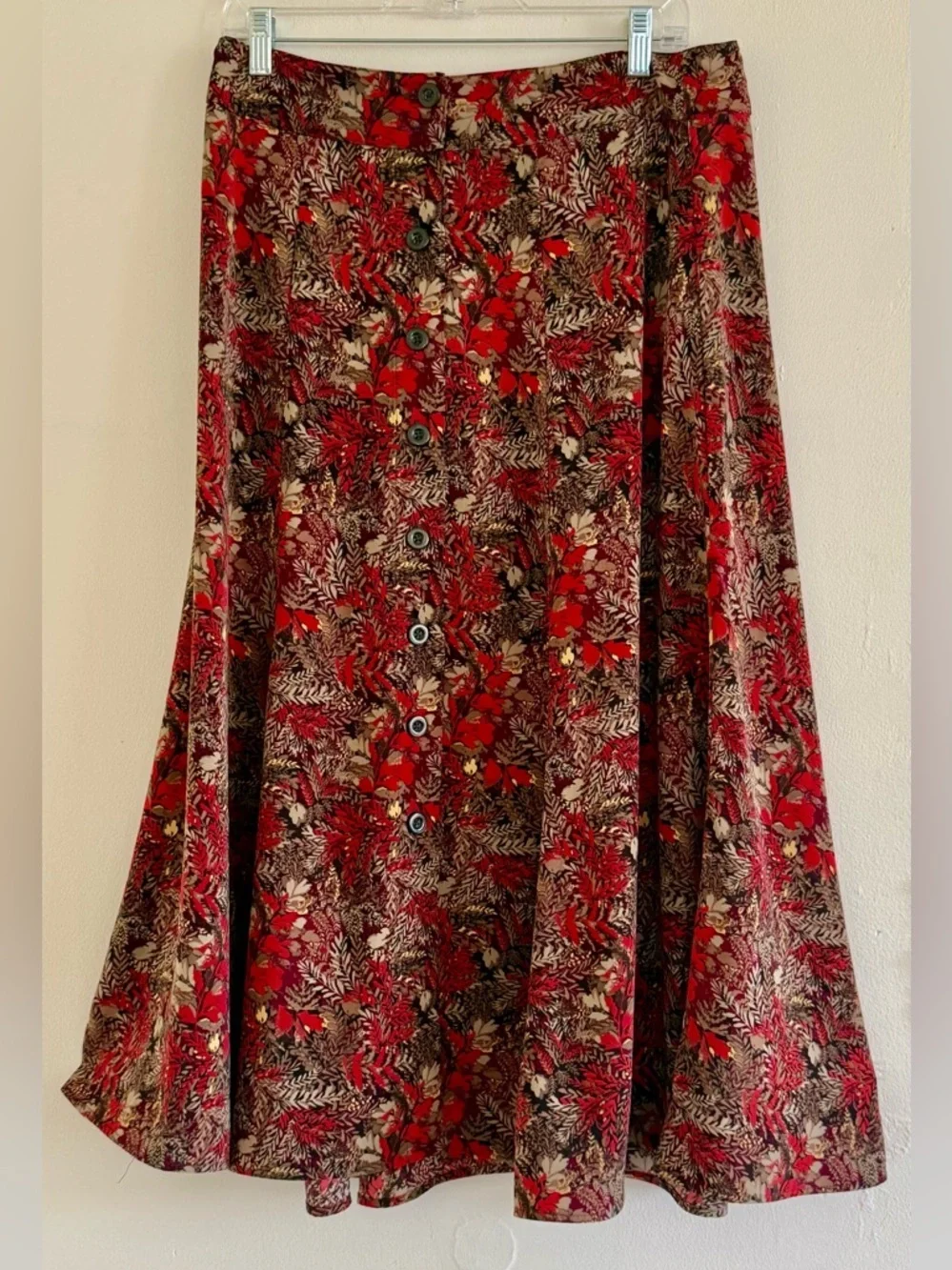 Christopher & Banks Red Floral Button-Front A-Line Skirt - NWOT - Picture 1 of 6